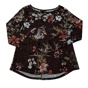 Corvia women’s wine colored floral print top Size Medium